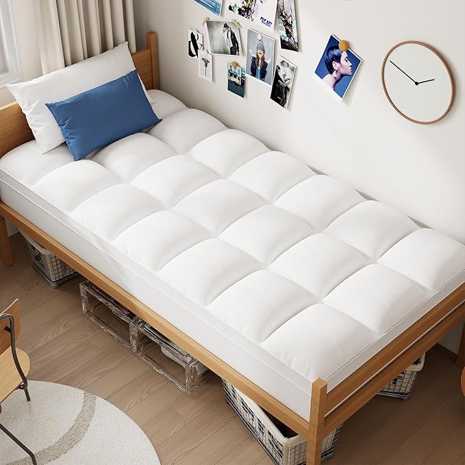 ELEMUSE Twin XL Mattress Topper for Dorm Bed, College Dorm Room Essentials for Girls&Guys, Soft Comfortable Bed Upgrade for Back to School, Apartment&Rental Use
