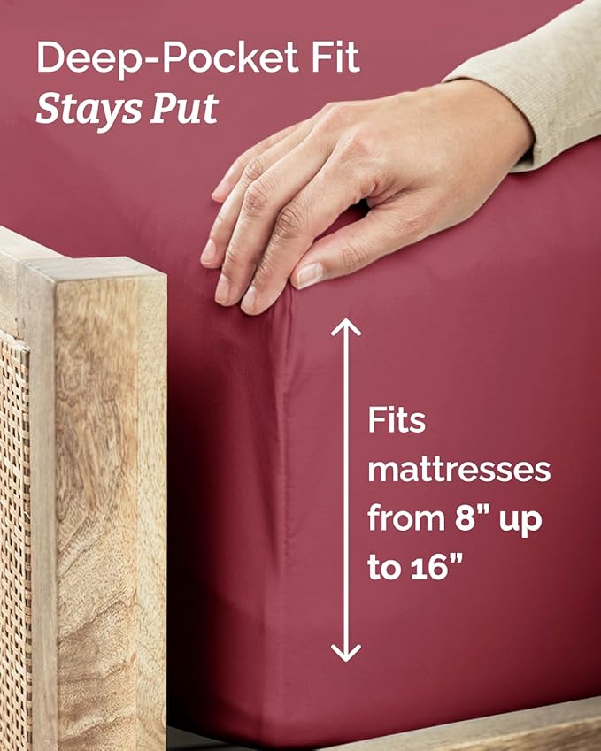 Twin Size 3 Piece Sheet Set - Comfy Breathable & Cooling Sheets - Hotel Luxury Bed Sheets for Women & Men - Deep Pockets, Easy-Fit, Extra Soft & Wrinkle Free Sheets - Burgundy Oeko-Tex Bed Sheet Set