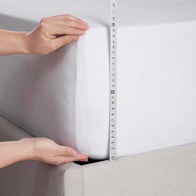 Nestl 2 Pack White Fitted Sheet Extra Deep Pocket, Hotel Luxury FullFitted Sheet Only Easily Fits 18 to 24 Inch Mattress, Super Soft, Wrinkle-Free and Breathable with Corner Straps