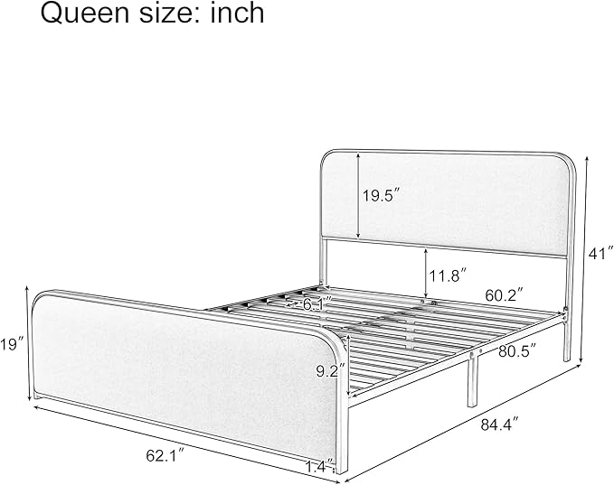 Merax Metal Platform Bed Queen Size with Curved Upholstered Headboard and Footboard, Queen Bed Frame with Storage Space Under Bed, Heavy Duty Metal Slats, No Box Spring Needed, Gold+Beige