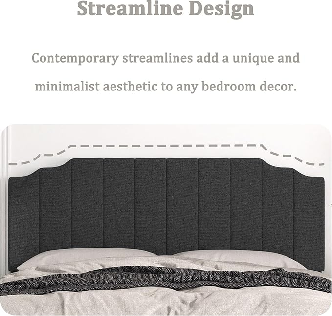 Befurtori King Size Headboard Only, Linen Wall Mounted Headboard King for Adjustable Bed Modern Upholstered Head Board Easy Assembly, Dark Gray