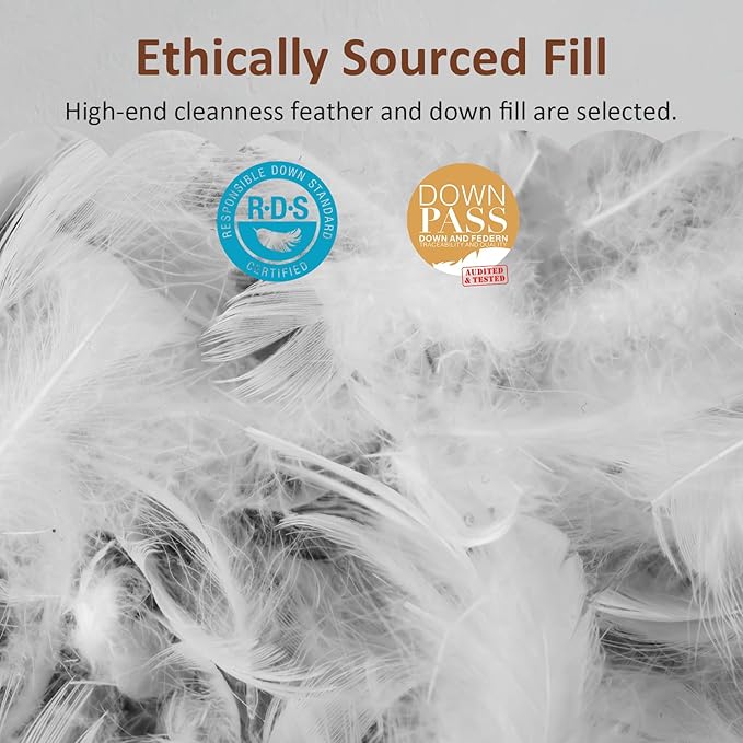 Luxury Feathers Down Pillows Queen Size Set of 2, Hotel Quality Fluffy Bed Pillows, Soft Pillows for Sleeping, Organic Cotton Cover(20x28”, Pack of 2,U.S.)