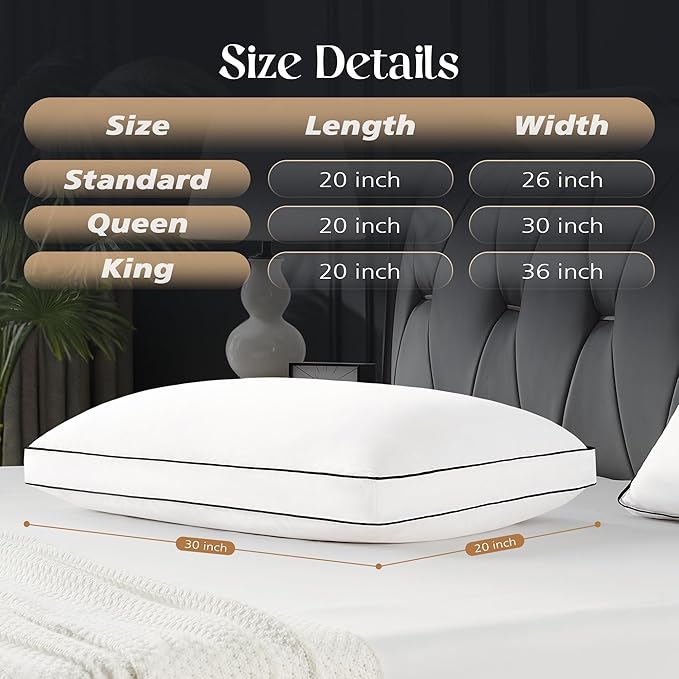 Feather Down Pillows Queen Size Set of 2, Luxury Hotel Collection Bed Pillows for Sleeping, Gusseted Down Pillow for Bed, Soft Fluffy Medium Firm for Side Back Stomach Sleepers 20x30 in.