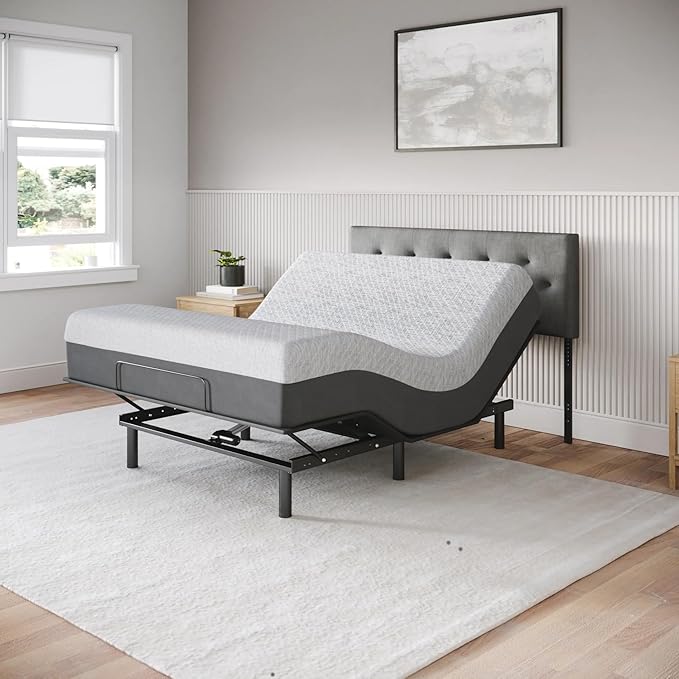 Celestial Sleep Aurora Adjustable Bed Base (Frame) + 12 inch Gel Memory Foam Mattress (Medium Soft), Easy Assembly, Head and Foot Lift, Zero Gravity, Memory Positions, CertiPUR-US Bed - Queen