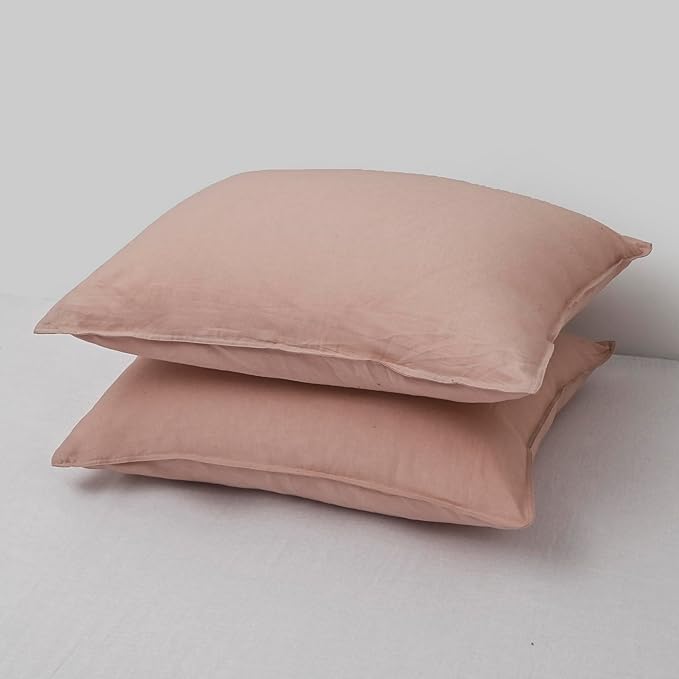 CHUFFED Linen Pillowcases 2 Pack 100% Linen Standard Pillow Cases, Breathable and Cooling Washed Pillowshams with Zipper Closure, 20x26 Inches,Pink