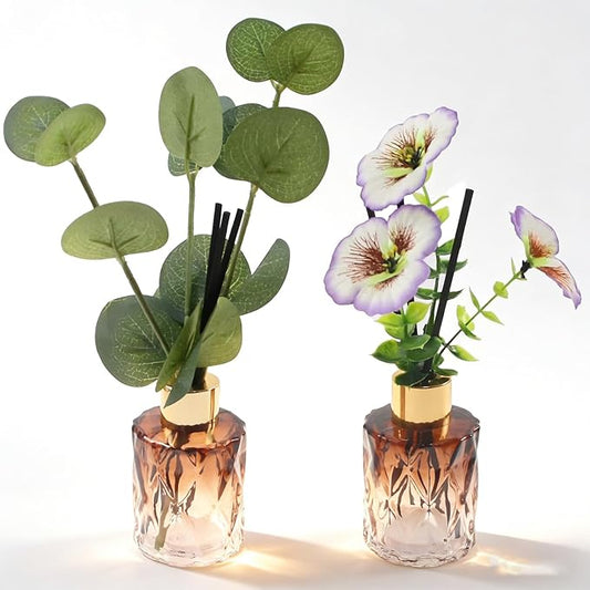 Empty Reed Diffuser Glass Bottle Set, Scent Diffuser Empty Bottle with Sticks Eucalyptus, Fragrance Aromatherapy Essential Oil DIY Jar for Home Shelf Bedroom Bathroom Office Decor