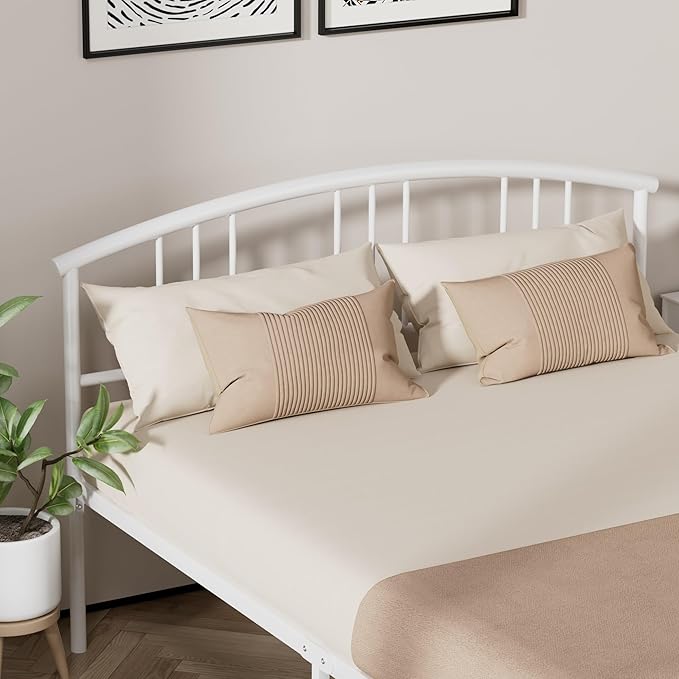 VECELO 14 inch Full Bed Frame White Beds Metal Platform Mattress Foundation with headboard Footboard Steel Slat Support/No Box Spring Needed/Easy Assembly