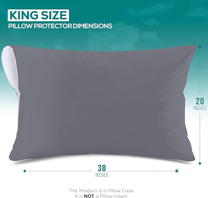 Utopia Bedding Premium 100% Waterproof Pillow Protectors with Zipper King Size (Set of 2), Bed Bug and Dust Mite Proof Zippered Pillow Covers, Pillow Encasement Cases, Gray