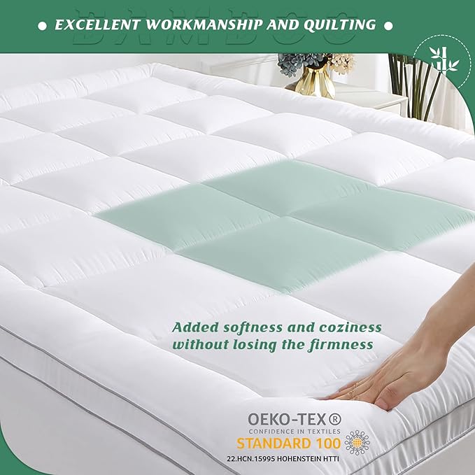 GRT Pillowtop Mattress Topper Full Size, Rayon from Bamboo Mattress Cover Padded with 900gsm 3D Snow Down Alternative Filling, Extra Thick Mattress Pad Full for Back Pain