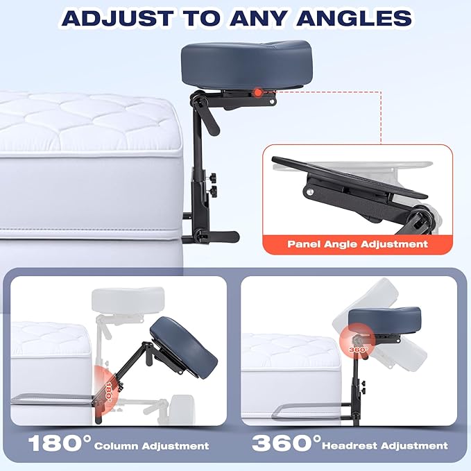 Massage Headrest for Bed Mattress Top, Universal Adjustable Face Cradle with Ergonomic Memory Foam Pillow, Professional Massage Table Attachment Kit for Home Therapy/Eye Surgery Recovery/Sleeping-Blue
