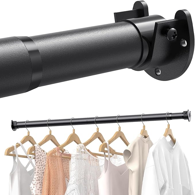 Supforce 2 PACK Closet Rods for Hanging Clothes, 17 to 84 Inches Stepless Adjustable Metal Closet Rod, 1.3 Inches Heavy Duty Clothes Hanging Rod for Closet Wardrobes Laundry RV, Black