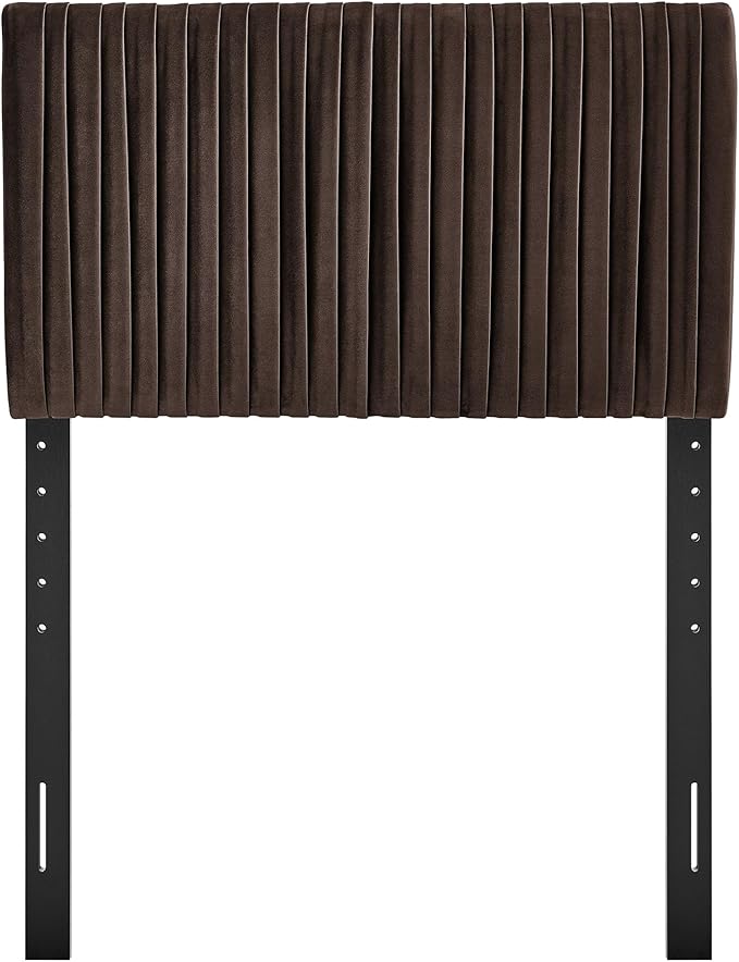 Modway Eloise Twin Velvet Headboard with Ruched Details in Chocolate Brown - Modern Bed Headboard Only with Stain-Resistant Performance Upholstery, Height-Adjustable Mount