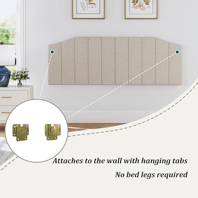 Furpopup King Size Headboard Only, Linen Upholstered Headboard King/California King Size Wall Mount and Bed Frame Mount, Featuring High-Density Sponge Padding Easy Assembly Comfort Style-Beige