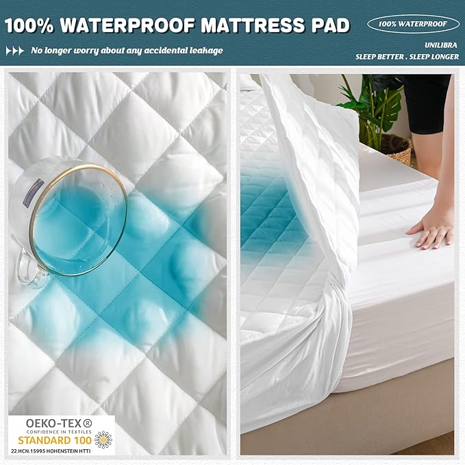 UNILIBRA Twin XL Mattress Cover Waterproof, Deep Pocket Mattress Pad Protector Fits to 6''-19'', Breathable Hollow Cotton Filling Quilted Mattress Protector for Twin XL Size