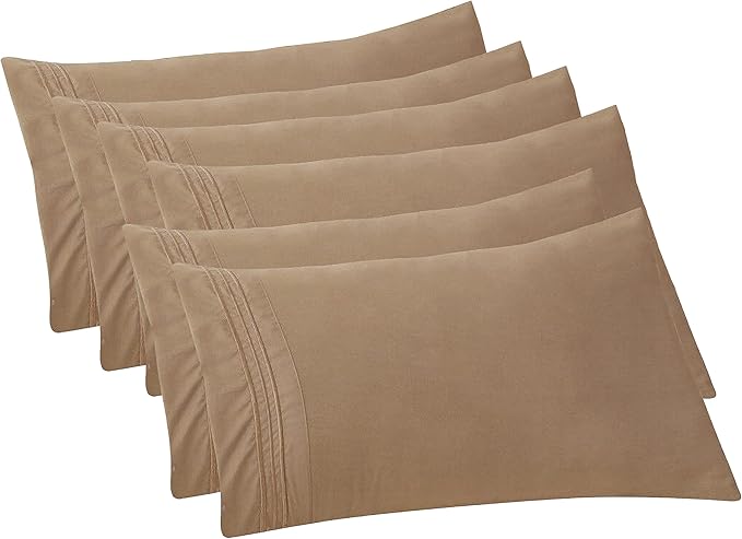 Elegant Comfort 6-PACK Solid Pillowcases 1500 Premium Hotel Quality Microfiber - Smooth Weave, Wrinkle and Stain Resistant, Easy Slip-On, 6-Piece Set, King Pillowcase, Taupe