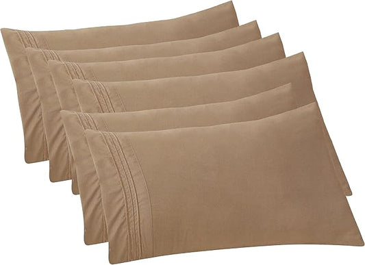 Elegant Comfort 6-PACK Solid Pillowcases 1500 Premium Hotel Quality Microfiber - Smooth Weave, Wrinkle and Stain Resistant, Easy Slip-On, 6-Piece Set, King Pillowcase, Taupe