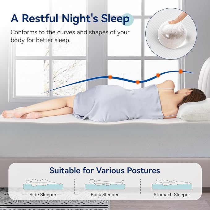 Amazon Basics Medium Firm Memory Foam Mattress, Breathable, 12 Inch, Queen, White/Grey