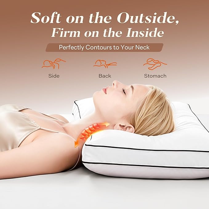 Feather Down Pillows Queen Size Set of 2, Hotel Collection Bed Pillows 2 Pack, Medium Firm Pillow for Side, Back or Stomach Sleepers, Downproof, Gusset Design 20x30 in.