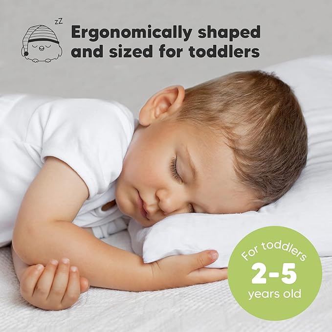 Toddler Pillow with Pillowcase - 13x18 My Little Dreamy Kids Travel Bed Pillows for Sleeping, Organic Cotton Small Pillowcase, Soft & Breathable, Machine Washable, Toddlers 2-5 Years Old (Soft White)