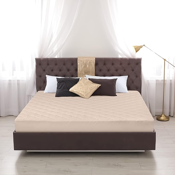 Utopia Bedding Quilted Fitted Mattress Pad, Queen Size, Elastic Fitted Mattress Topper Protector and Cover with Deep Pocket Stretches up to 16 Inches, Machine Washable (Beige)