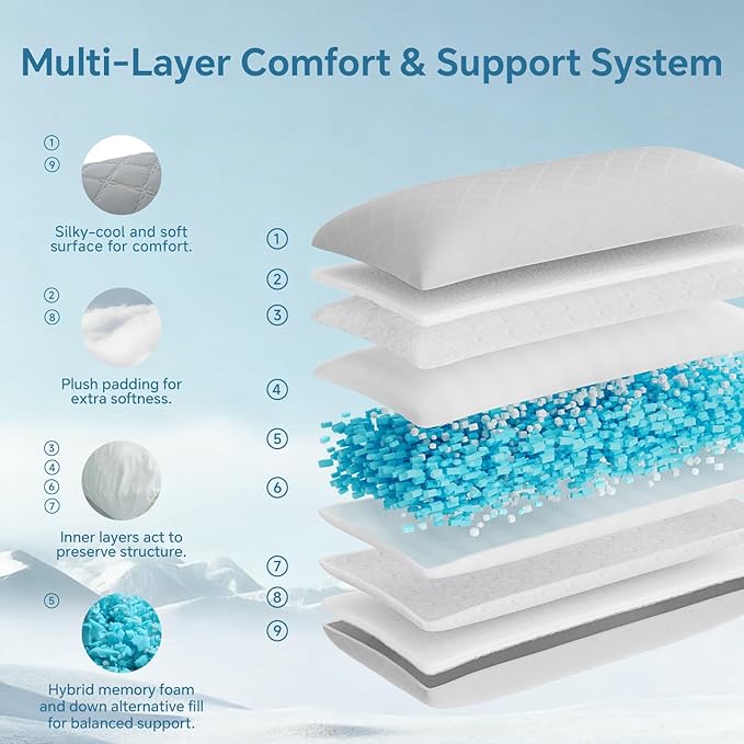 BEDELITE Cooling Body Pillow for Adults, Creative Ultra Soft Cool-Touch Quilted Nylon-Spandex Body Pillow Cover, Adjustable Memory Foam Long Pillow for Side Sleepers, Pregnancy & Back Pain(Light Grey)
