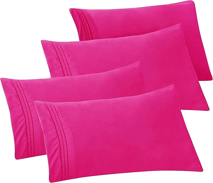 Elegant Comfort 4-PACK Solid Pillowcases 1500 Premium Hotel Quality Microfiber - Smooth Weave, Wrinkle and Stain Resistant, Easy Slip-On, 4-Piece Set, Standard/Queen Pillowcase, Pink