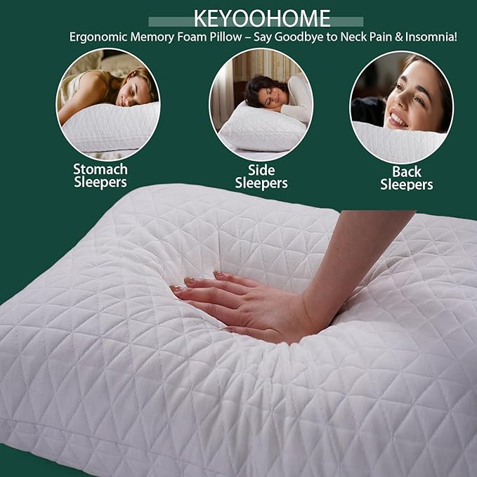 KEYOOHOME Shredded Memory Foam Pillows for Sleeping,Bed Pillows King Size Set of 2 Pack Cooling Adjustable,Good for Side and Back Sleeper with Washable Removable Cover
