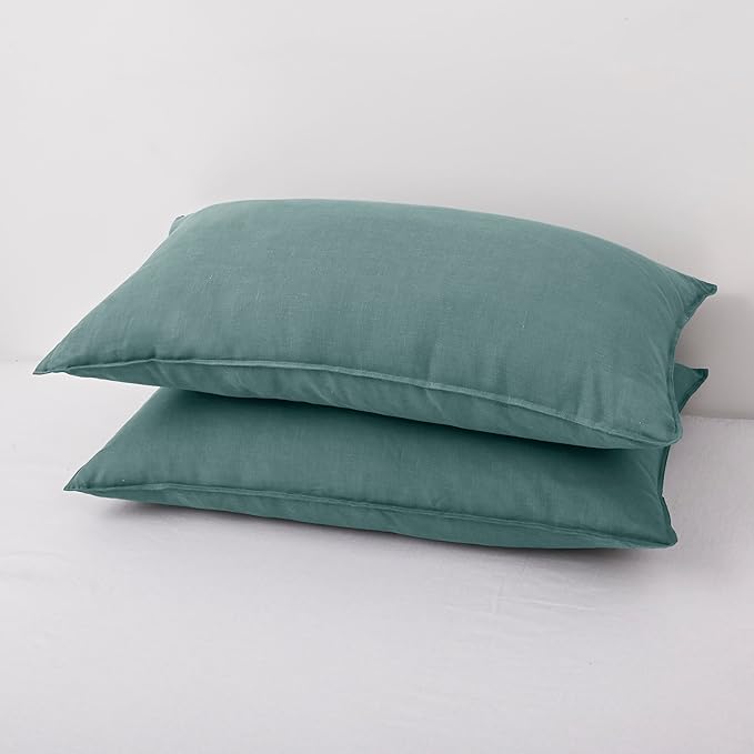 CHUFFED Linen Pillowcases 2 Pack 100% Linen Standard Pillow Cases, Breathable and Cooling Washed Pillowshams with Zipper Closure, 20x36 Inches,Aqua
