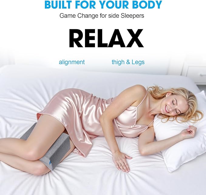 Knee Pillow for Side Sleepers with Cooling Gel, Memory Foam Elevation Pillow for Spine Aligning, Sciatica, Back, Hip, Knee, Ankle Pain, Grey/Plus