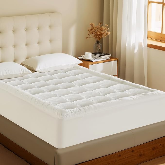MATBEBY RV King Mattress Pad - Cooling Breathable Mattress Topper, Quilted Fitted Mattress Protector, Pillow Top Mattress Cover with 8-21" Deep Pocket, Soft, Machine Washable, White, 72x80 Inches
