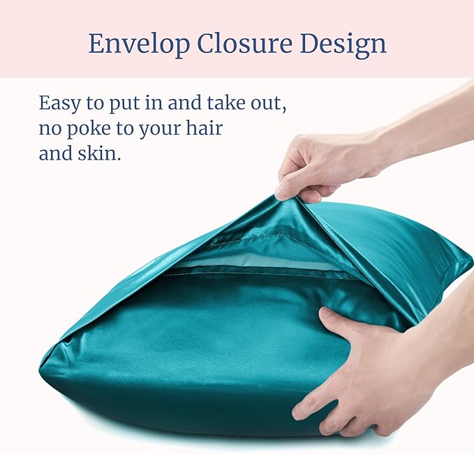 BEDELITE Satin Pillowcase for Hair and Skin, Super Soft and Cooling Similar to Silk Pillow Cases 2 Pack with Envelope Closure, Gift for Women Men(20"x40" King Size, Teal)