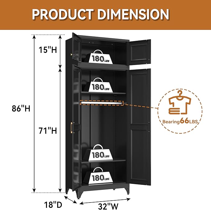 Polup Metal Wall Cabinet, Upper Cabinet for Wardrobe, Small Top Storage Cabinet for Bedroom, Living Room, Black, 18" D x 32" W x1 5" H - Assembly Required