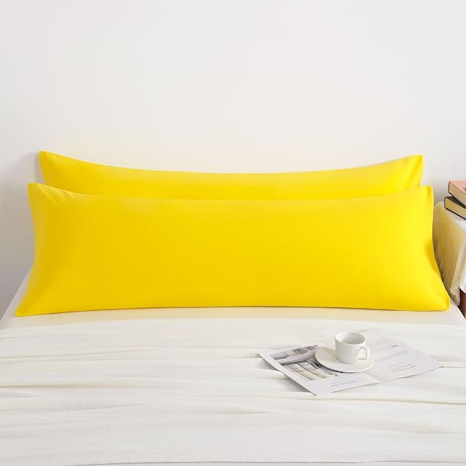 NTBAY Body Pillow Cases Set, 2 Pack Brushed Microfiber 20x54 Inches, Soft, Wrinkle, Fade, Stain Resistant Yellow Pillow Cases with Envelope Closure