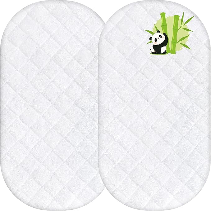 Waterproof Bassinet Mattress Protector Cover 17''x33'', Universal Fit for Oval, Hourglass and Rectangular Mattress, 2 Pack Bassinet Mattress Pad Quilted Bassinet Sheets