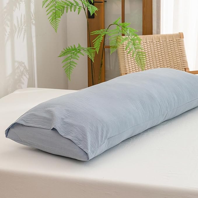BESTOUCH 100% Washed Cotton Pillowcase for Hair and Skin Linen Feel Soft Comfortable Breathable 1 Pcs Pillow Case with Envelope Closure Solid Cornflower Blue Body 20x54 Inches