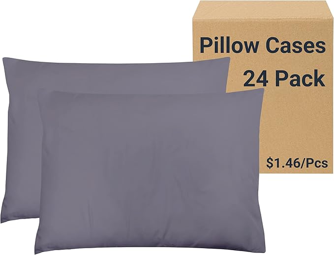 ZPECC Pillow Cases Bulk 24 Pack - Standard Pillowcases with Envelope Closure, Soft Brushed Microfiber Pillow Cover for Hotel Airb&bs Hospital Bedding Essential, Purple Gray