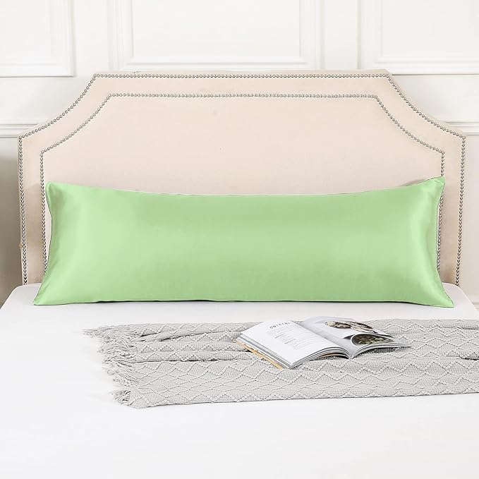 HUXMEYSON Body Pillow with Satin Pillowcase, Body Pillow for Adults, Removable Cover, Green (20"x54")