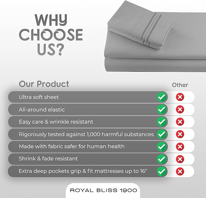 Split King Sheets Set with 2 Twin XL Fitted Sheet - 5 Piece Bedding - Wrinkle Free, Fade Resistant, Double Brushed Microfiber - Deep Pockets/Easy Fit (Silver)