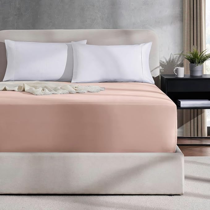 Nestl 4 Pack Blush Pink Fitted Sheet Extra Deep Pocket, Hotel Luxury KingFitted Sheet Only Easily Fits 18 to 24 Inch Mattress, Super Soft, Wrinkle-Free and Breathable with Corner Straps
