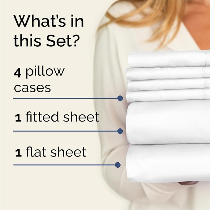 Cal King 6 Piece Sheet Set - Comfy, Breathable & Cooling - Hotel Luxury Bedding for Women, Men, Kids, Teens & Children - 1 Flat & 1 Fitted Sheet & 4 Pillowcases w/ Deep Pockets - Wrinkle Free - White