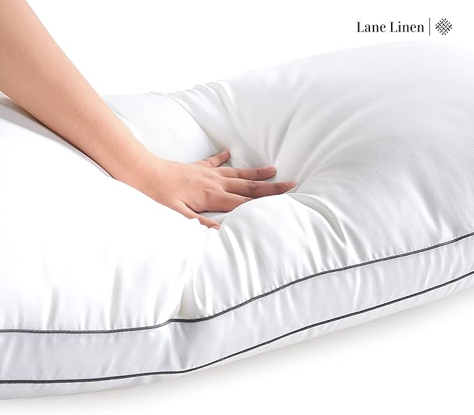 LANE LINEN Bed Pillows Standard Size Set of 2-20"x26" Medium Firm Down Alternative Pillows for Sleeping, Hotel Quality Back Stomach or Side Sleeper Pillow, Cooling Soft Breathable Easy Care - White