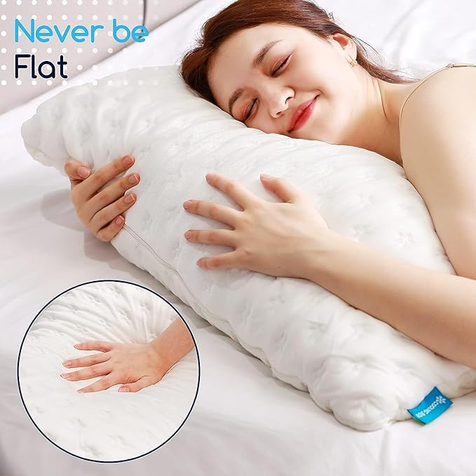 KUCEY Cooling Side Sleeper Pillow for Neck and Shoulder Pain, Luxury Shredded Memory Foam Firm Cool Bed Pillows for Sleeping Set of 1- Adjustable Standard Size- Washable Cover Original White
