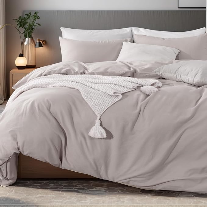 NEXHOME PRO Duvet Cover Queen Size, 100% Washed Cotton Orgnic Linen Like Textured Breathable Durable Comfy, 3 PCs Home Bedding Set