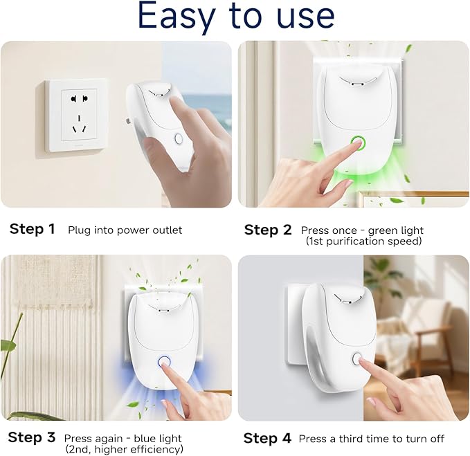 Plug in Air Ionizers, 4 Pack Two-Speed Quiet Negative Ion Air Purifier, Mini Air Fresheners for Home, Bedroom, Office, Kitchen, Portable Odor Eliminator for Dust, Smoke, Pet Smell (4pcs)