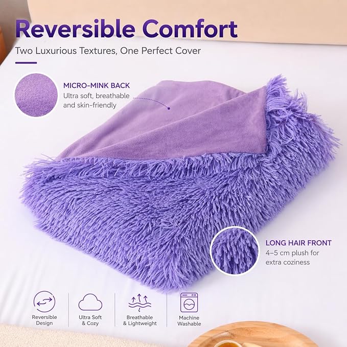 Reafort Luxury Faux Fur Body Pillow Cover 21" x 54", Long Hair PV Plush Body Pillow Case with Hidden Zipper Closure, Ultra Soft Fluffy Decorative Long Pillow Cover (Lilac, Body)