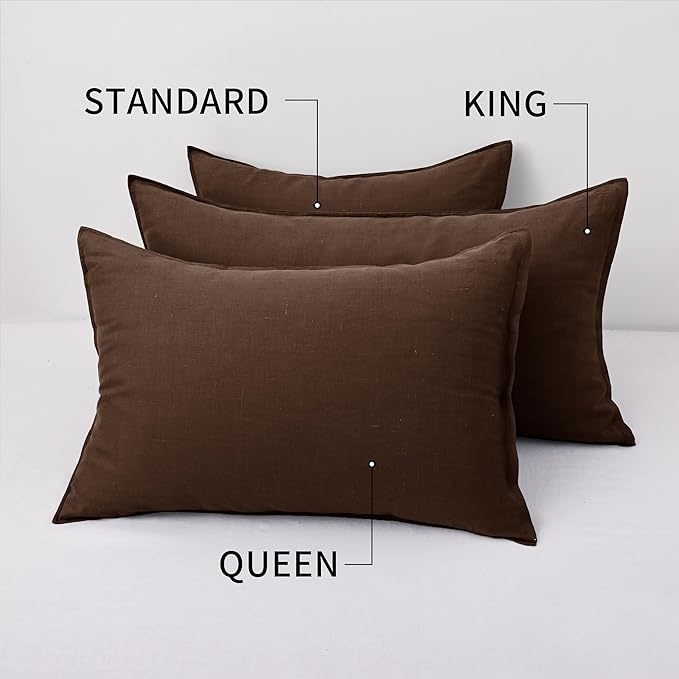 CHUFFED 100% French Linen Pillow Cases King Size Set of 2, Stone Washed Flax Pillow Covers with Zipper Closure - Breathable & Cooling for Hot Sleepers,20x36 Inches, Cocoa