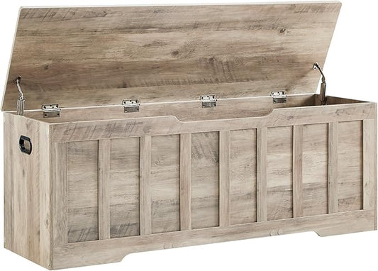 VANKILEY 51.2" Storage Chest Extra Large,Storage Bench with 2 Safety Hinges,Shoe Bench,51.2 * 15.7 * 19.1 inches,Wooden Trunk for Bedroom,livingroom,entryway,Supports 220 lb,Easy Assembly(Greige