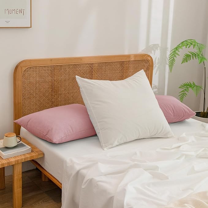 BESTOUCH 100% Washed Cotton Pillowcase for Hair and Skin Linen Feel Soft Comfortable Breathable 2 Set Pillow Case with Envelope Closure Solid Red Pink King 20x36 Inches