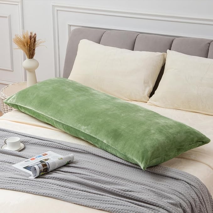 BEDELITE Body Pillow Cover with Zipper Closure, Super Soft and Cozy Fuzzy Fleece Body Pillow Case Cover 20 x 54 Inches, Sage Green