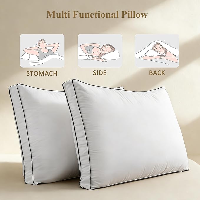 DOWNCOOL Goose Down Bed Pillows King Size Set of 2, Pillow Soft Support for Side, Back or Stomach Sleepers, for Better Sleep Experience, White 20" x 36"